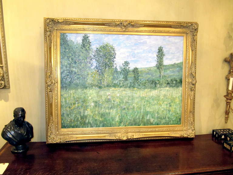 Impressionistic landscape, oil on canvas landscape, Matin Jewell, Dans Les Champs, Signed LR.