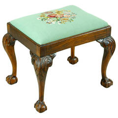 19th Century English George III Stool with Carved Cabriol Legs