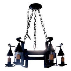 Antique Handsome American Wrought Iron Six Light Chandelier