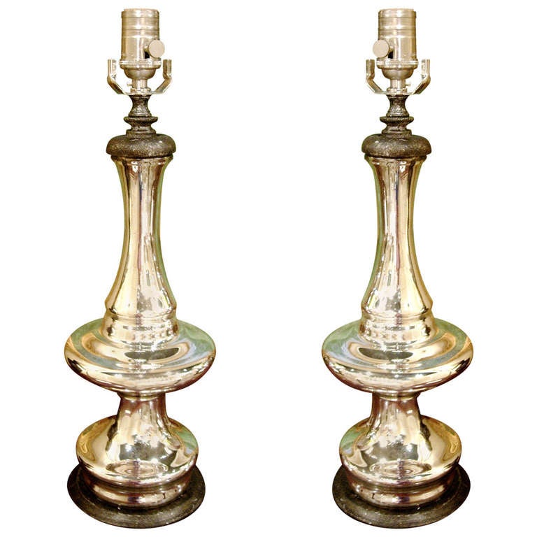 Handsome Pair of Mercury Glass Lamps