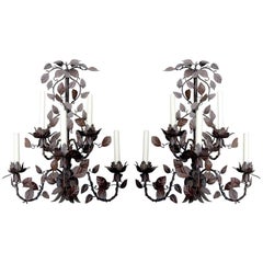 Monumental Pair of Tole Six-Arm Wall Sconces, Also Have Associated Chandelier.