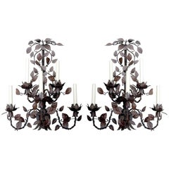 Monumental Pair of Tole Six-Arm Wall Sconces, Also Have Associated Chandelier.