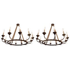 Pair of Twelve-Arm Metal Chandeliers of Large-Scale 3