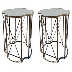 Pair of Gilt Metal and Antique Mirror-Top Drinks Tables in the Style of Baguès