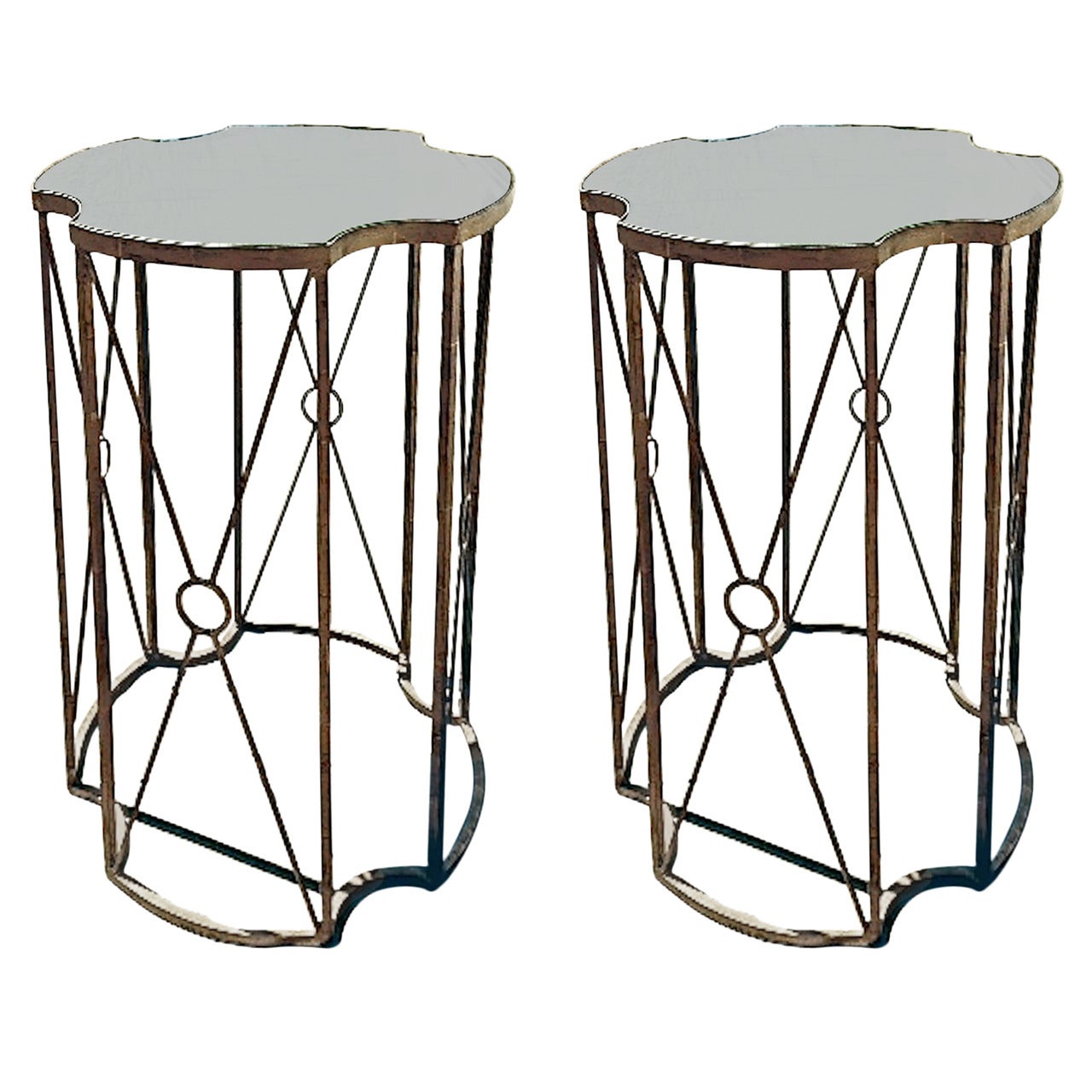 Pair of Gilt Metal and Antique Mirror-Top Drinks Tables in the Style of Baguès