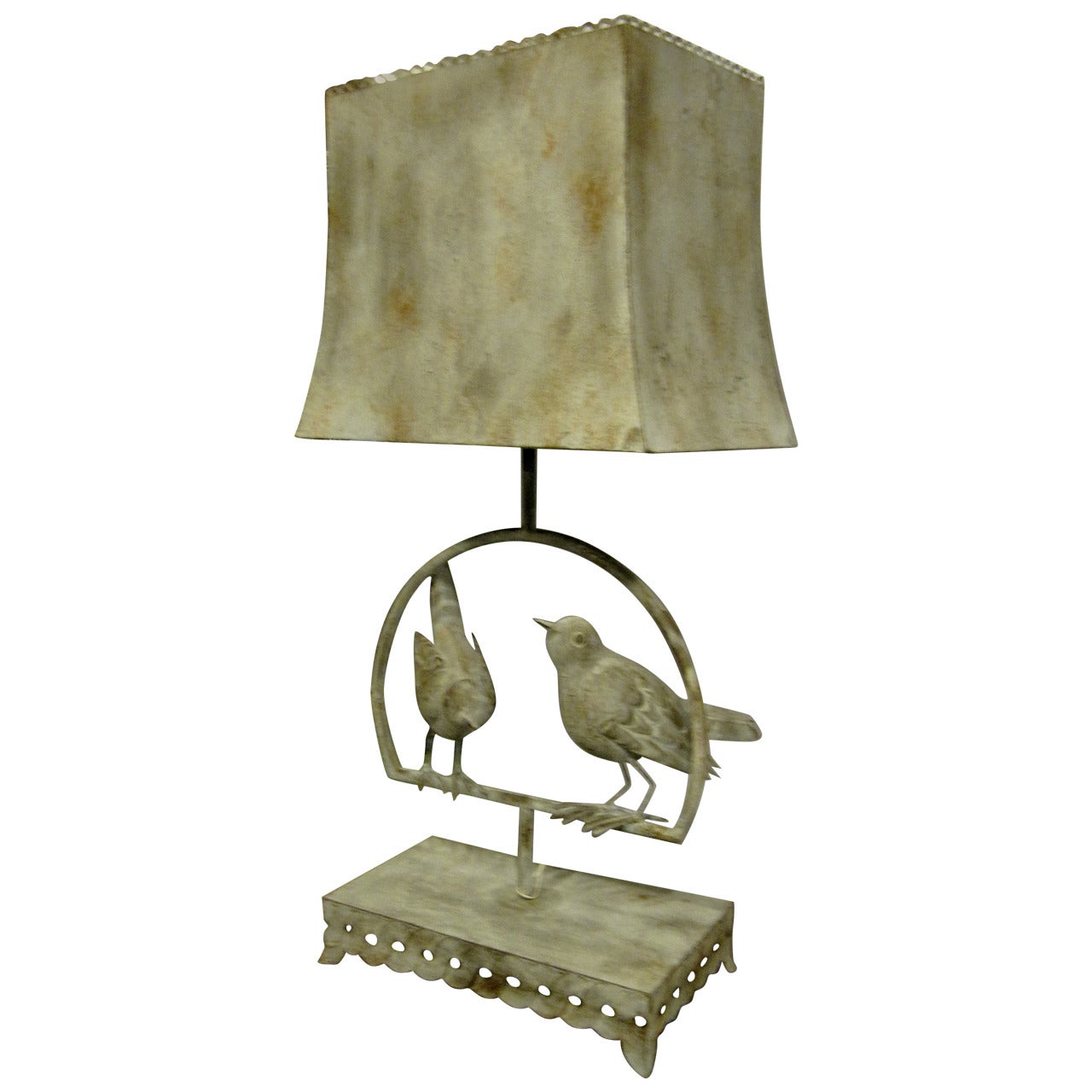 Tole Bird Lamp with Tole Shade in Verdi Gris Finish