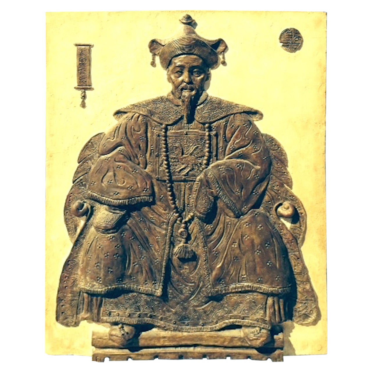 Monumentales Basrelief eines sitzenden Gelehrten aus Gips aus der Mitte des Jahrhunderts