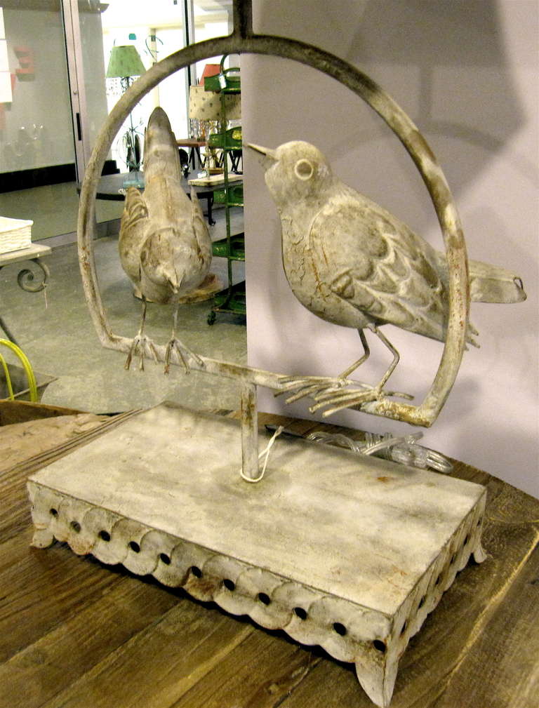 Charming Tole Bird Lamp With Tole Shade In Verdi Gris Finish
