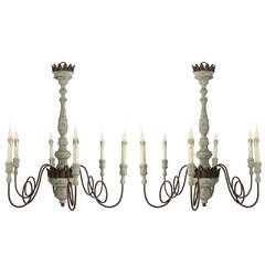 One Pair of Italian Style Wood and Iron Six-Arm Chandeliers 9