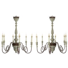 One Pair of Italian Style Wood and Iron Six-Arm Chandeliers