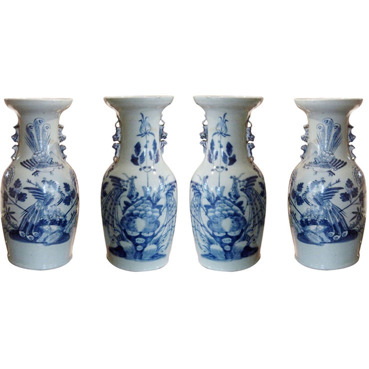 Collection of four Chinese blue and white temple jars.
