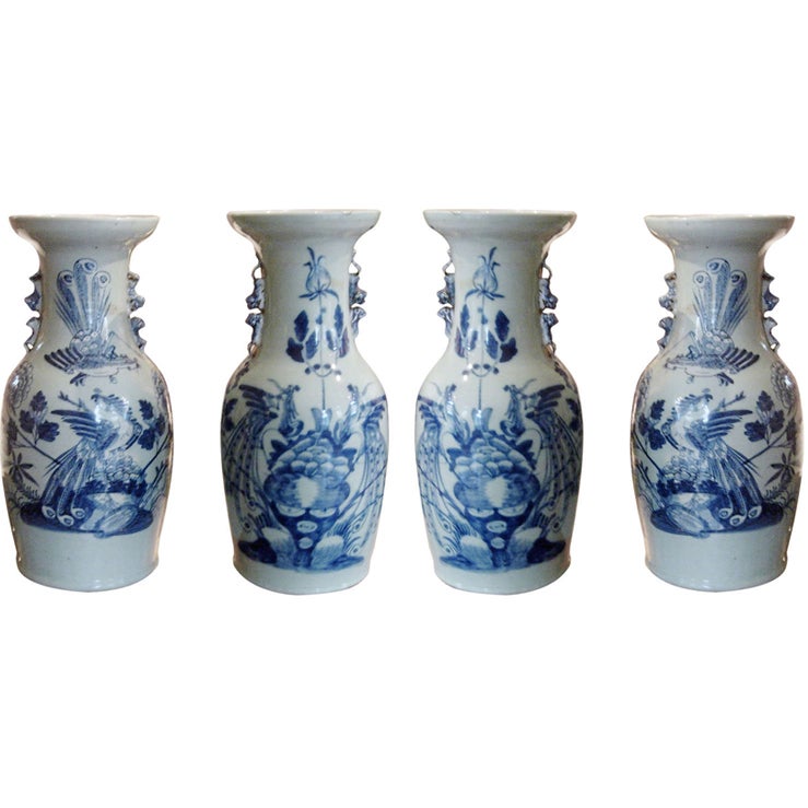 Collection Of Four Chinese Blue And White Temple Jars