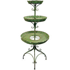 English Tole Three-Tier Plant Stand, Lovely Worn Painted Finish 4