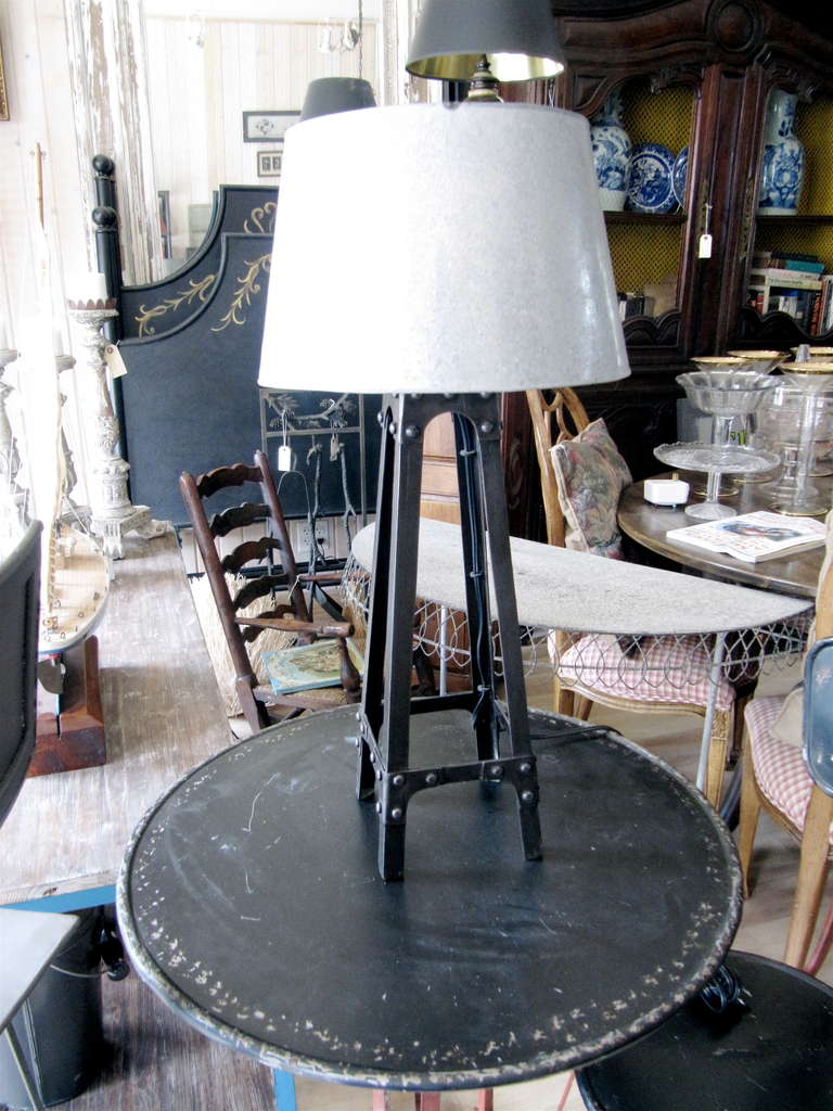 Charming industrial iron lamp with galvanized metal shade. Also have mate floor lamp.
