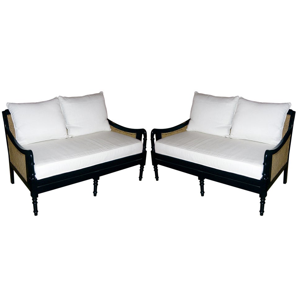 Pair of British Colonial Style Two-Seat Settees