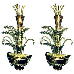 Monumental Pair of Nickel and Crystal Art Deco Sconces