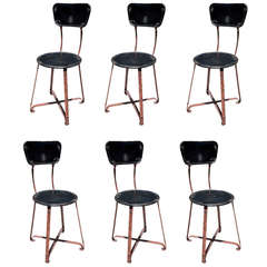 Set of Six Iron French Garden Chairs with Lovely Old Worn Painted Finish