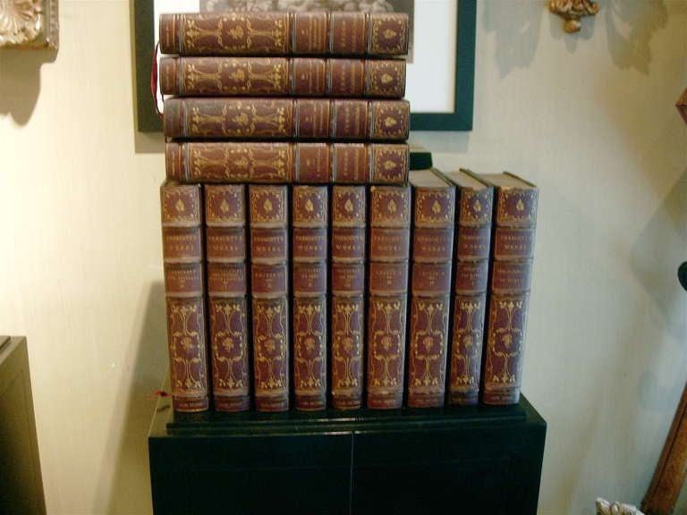 Art Nouveau 22 Leather-Bound Books with Gilt Tooling