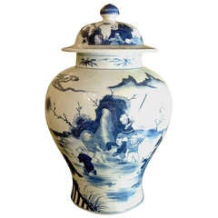 Good 19th Century Blue and White Temple Jar