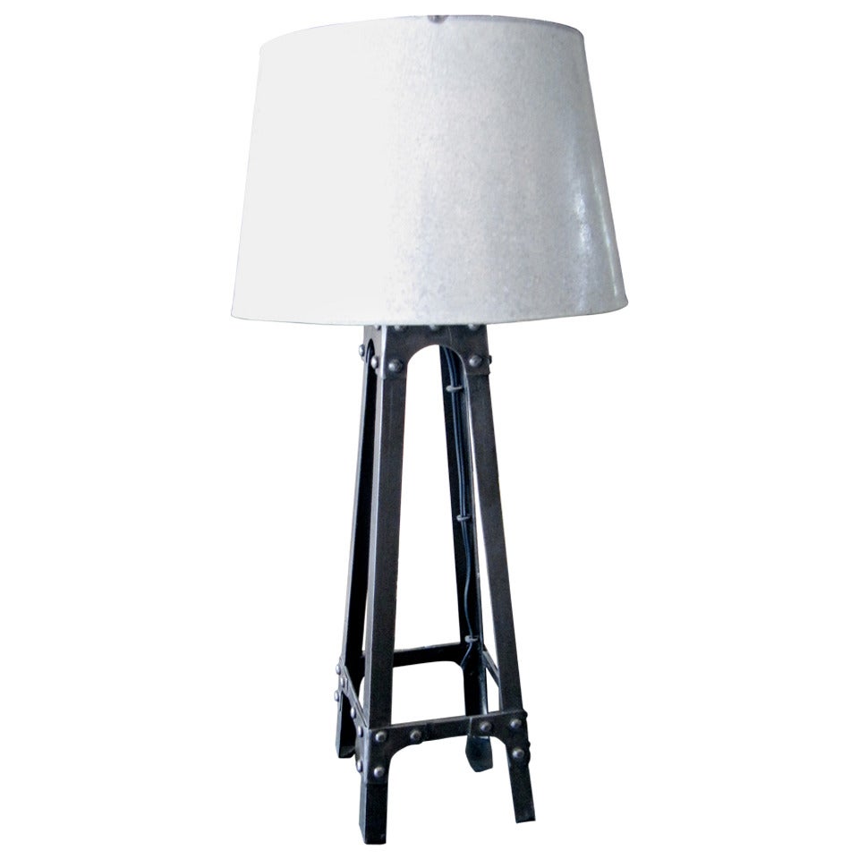 Charming Industrial Iron Lamp with Galvanized Metal Shade For Sale