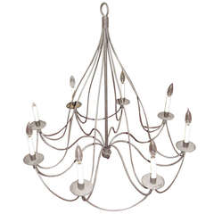 Tole Iron Eight-Arm Chandelier with Matching Pair of Sconces