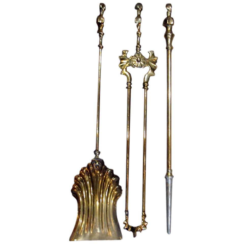 Collection of Solid Brass Fireplace Tools For Sale