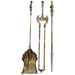Collection of Solid Brass Fireplace Tools