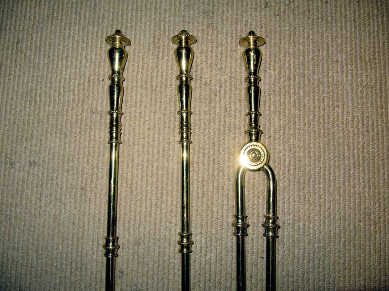 British Collection of Solid Brass Fireplace Tools For Sale