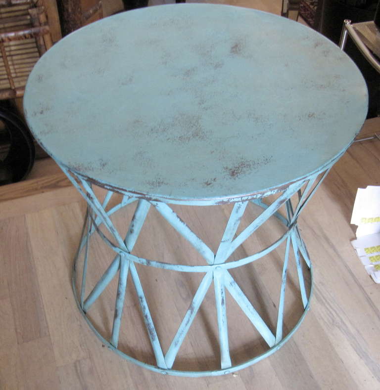 Industrial One Pair of Decorative Tole Drum Table with Vertigris Finish