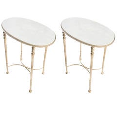 Pair of Gilt Metal and Marble Drinks Tables in the Style of Giacometti 9
