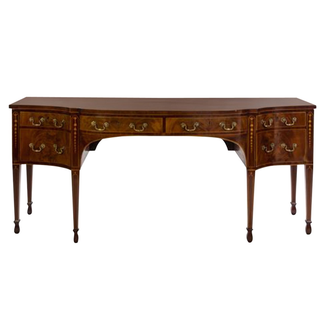 George III Mahogany and Satinwood Inlaid Sideboard.  Great Scale And Color.