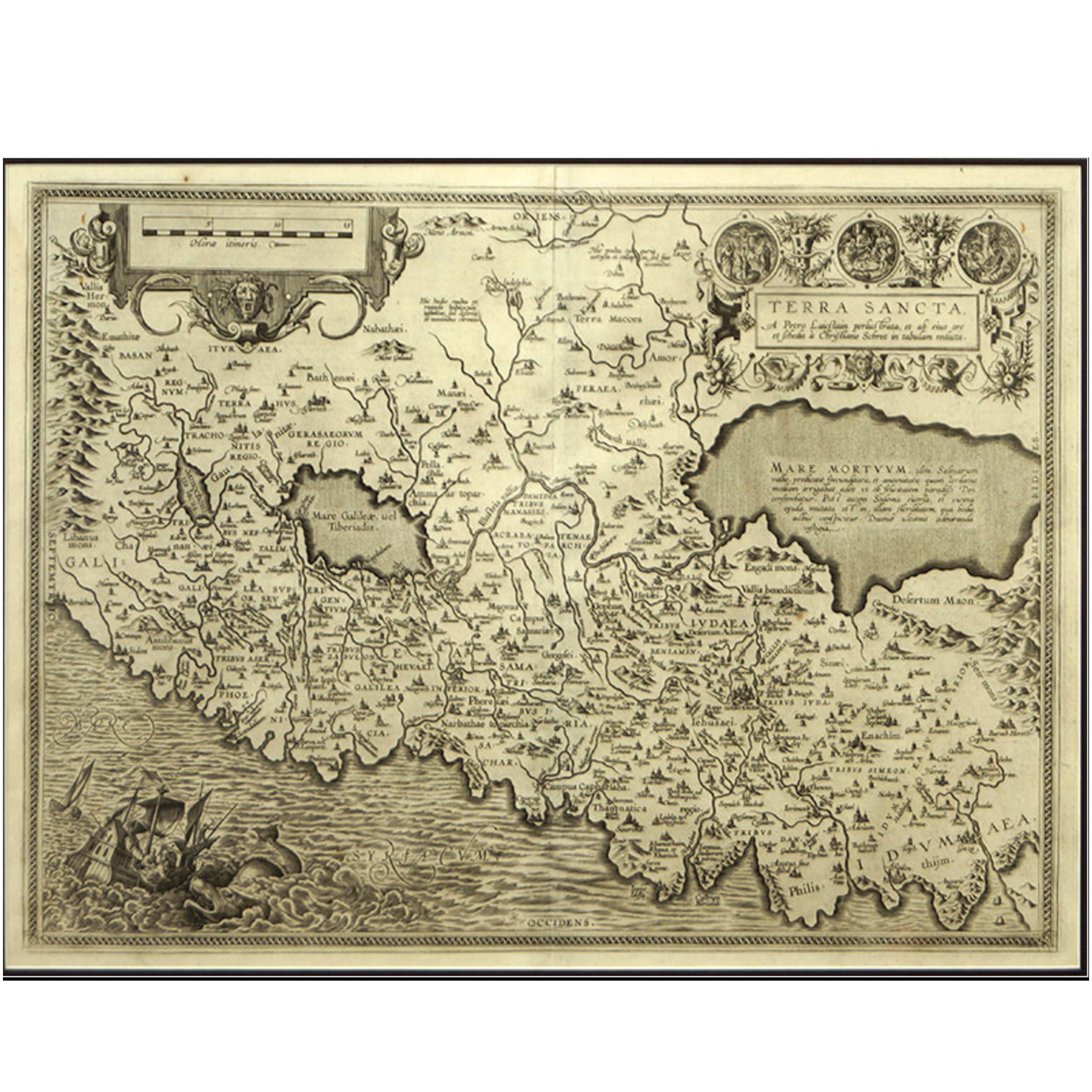 Engraving Depicting 16th Century Map of Terra Sancta For Sale