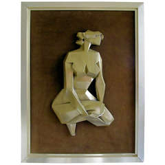 Cubist Cold Cast, Bronze-Mounted Figure in Stainless Frame