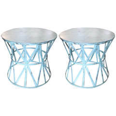 One Pair of Decorative Tole Drum Table with Vertigris Finish