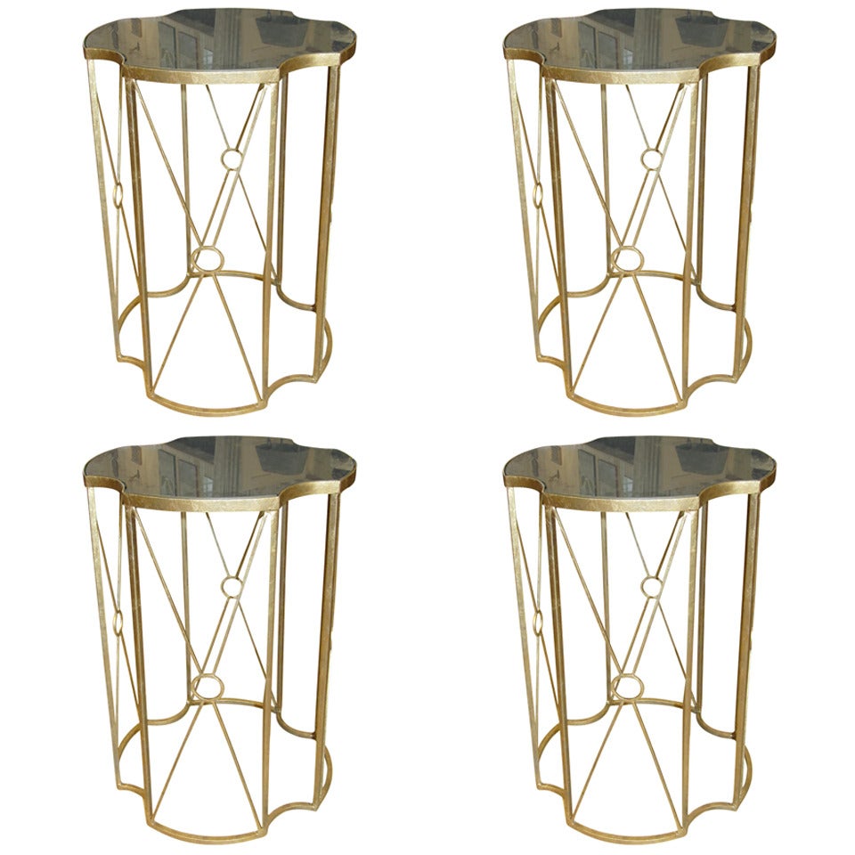 Gilt Metal and Antique Mirror Drinks Tables in the Style of Bagues