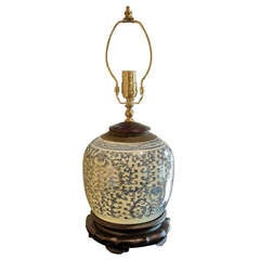 19th Century Chinese Blue And White Jar Converted Into Lamp