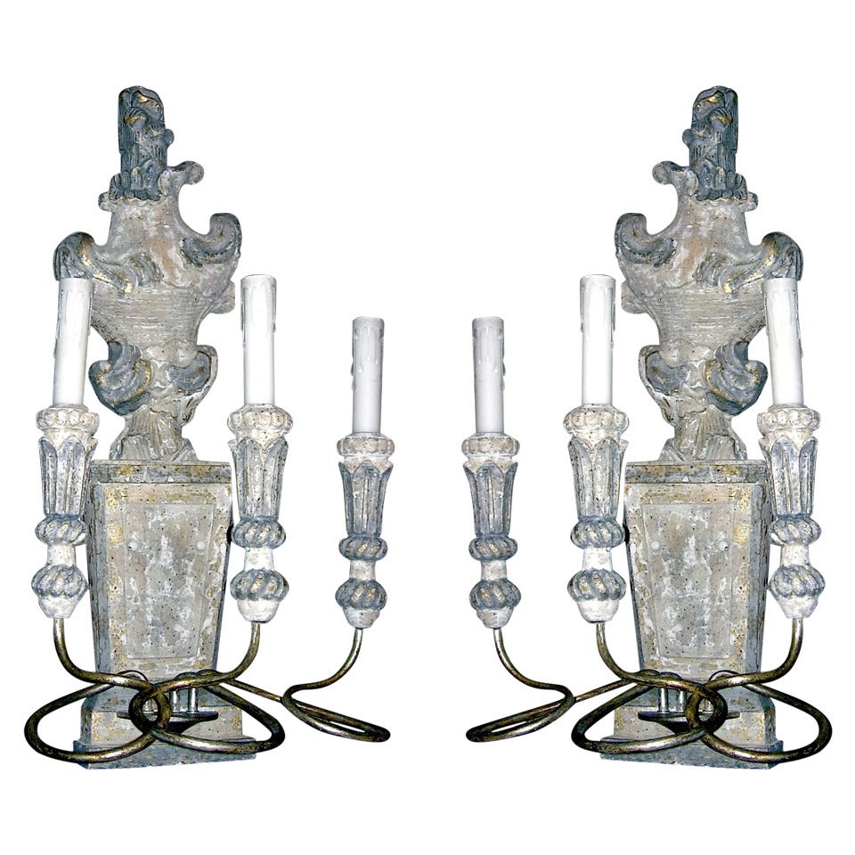 Set of Six Italian Style Three-Arm Sconces of Large-Scale For Sale