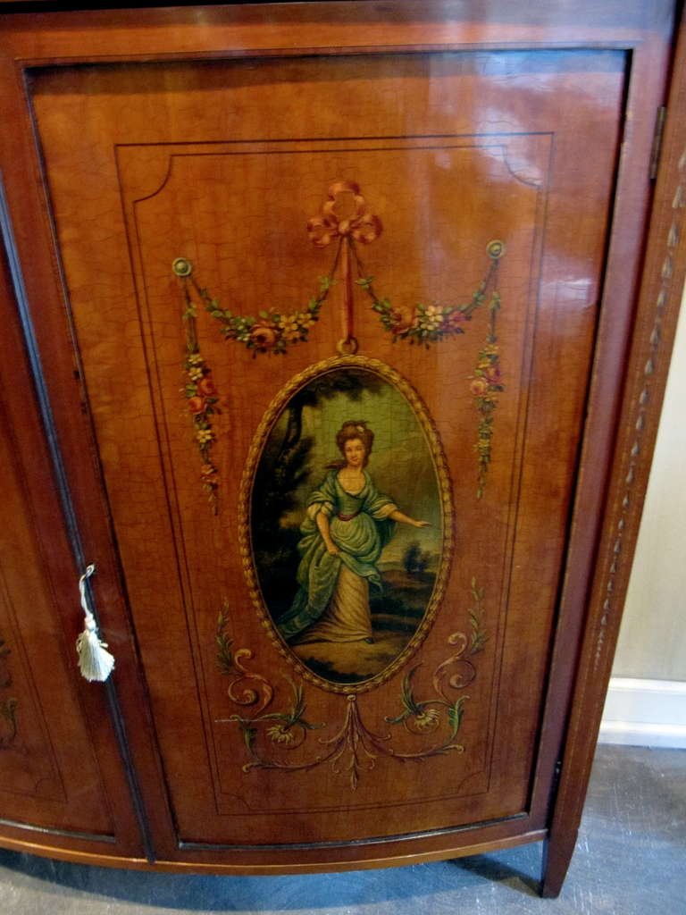 19th Century English Adams, Satinwood Cabinet with Painted Decoration In Excellent Condition For Sale In Buchanan, MI