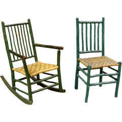 Primitive American Side Chair and Rocking Chair 8