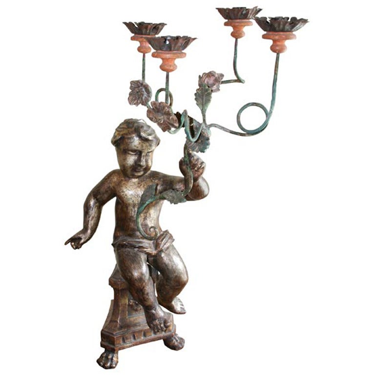 19th Century Italian Carved Wood Candelabra