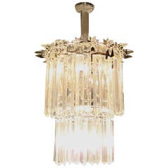 French Art Deco, Two-Tier Chandelier with Cut Glass Star Details