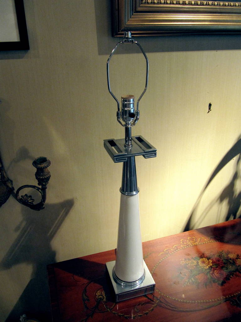 One Pair of Midcentury Nickel and Ceramic Stiffel Lamps at 1stdibs