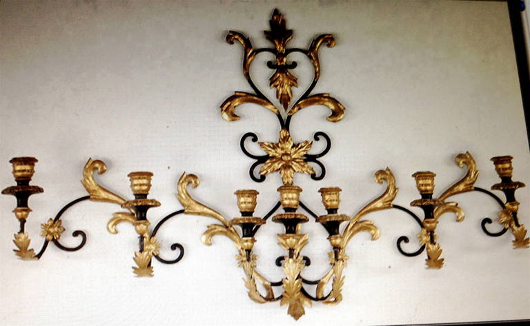 Striking seven-arm monumental wall sculpture or wall sconce.