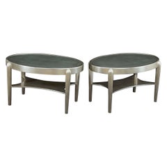 Two Art Deco Style Silver Leaf Side Tables.  Great scale and form, pristine.