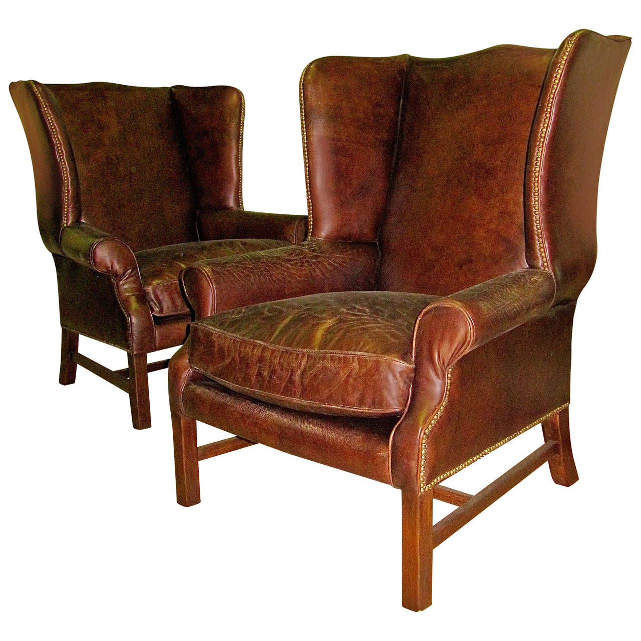 Antique Leather Wingback Chairs