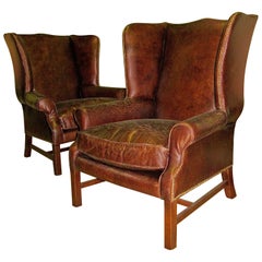 Two George III Style Wingback Chairs with Distressed Leather Priced Per Chair
