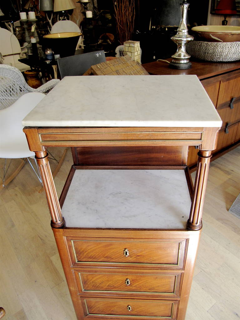 19th Century Louis XVI Style Side Cabinet with White Marble Top In Excellent Condition For Sale In Buchanan, MI