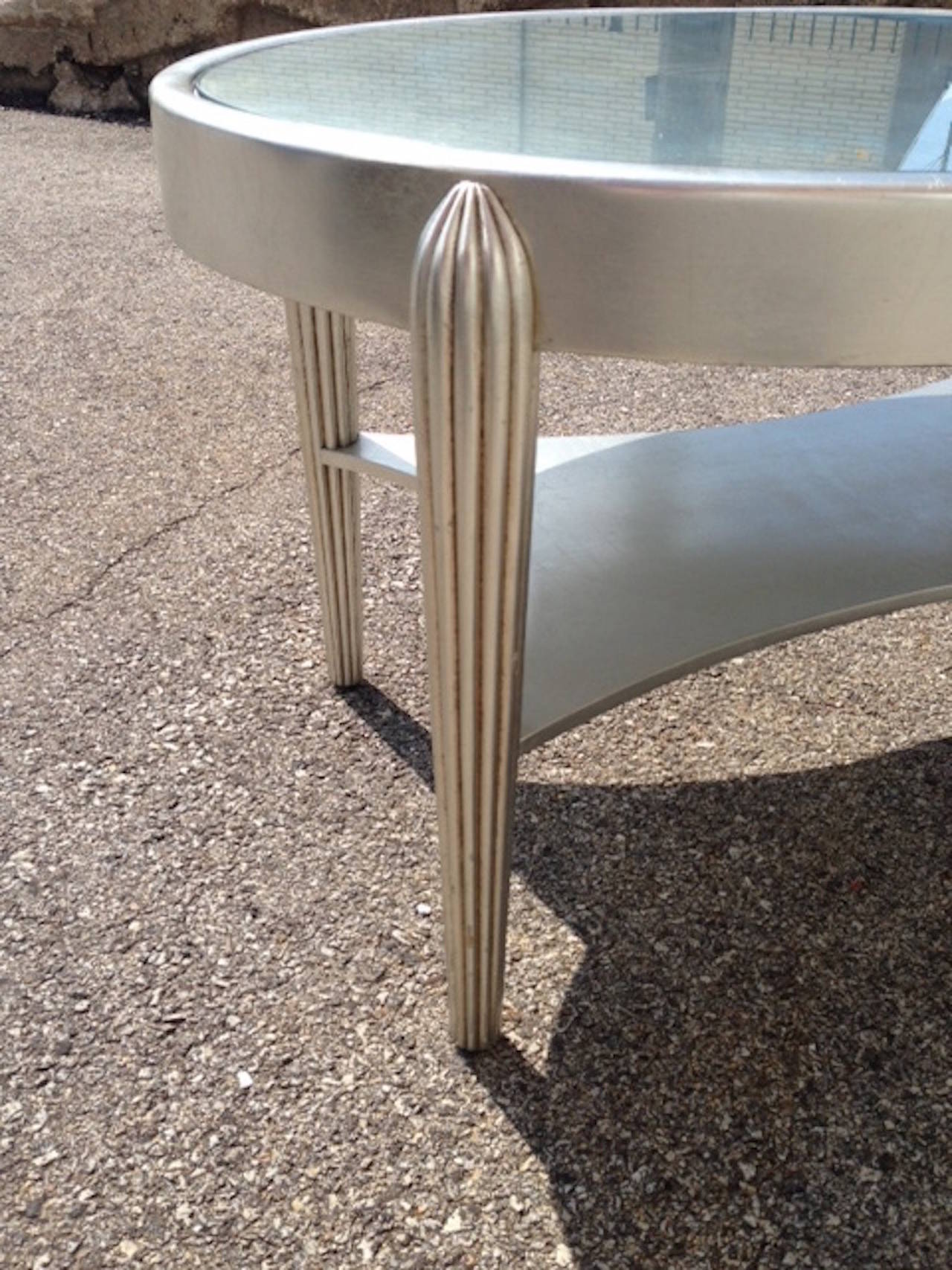 20th Century Two Art Deco Style Silver Leaf Side Tables.  Great scale and form, pristine. For Sale