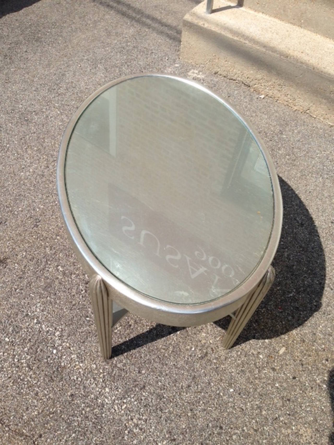 Two Art Deco Style Silver Leaf Side Tables.  Great scale and form, pristine. For Sale 1