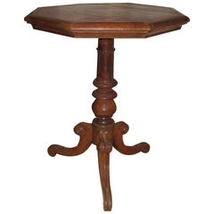 Antique Regency Leather-Top Side Table with Gilt Tooling
